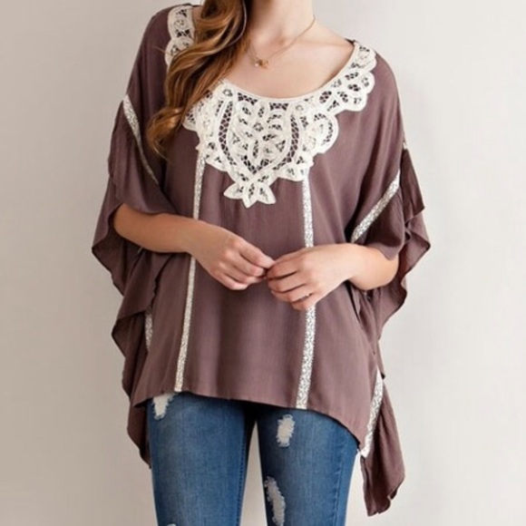 Tops - ‼️Mocha Crochet Blouse